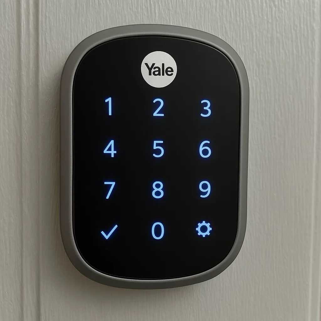 Smart lock keypad installed on a front door