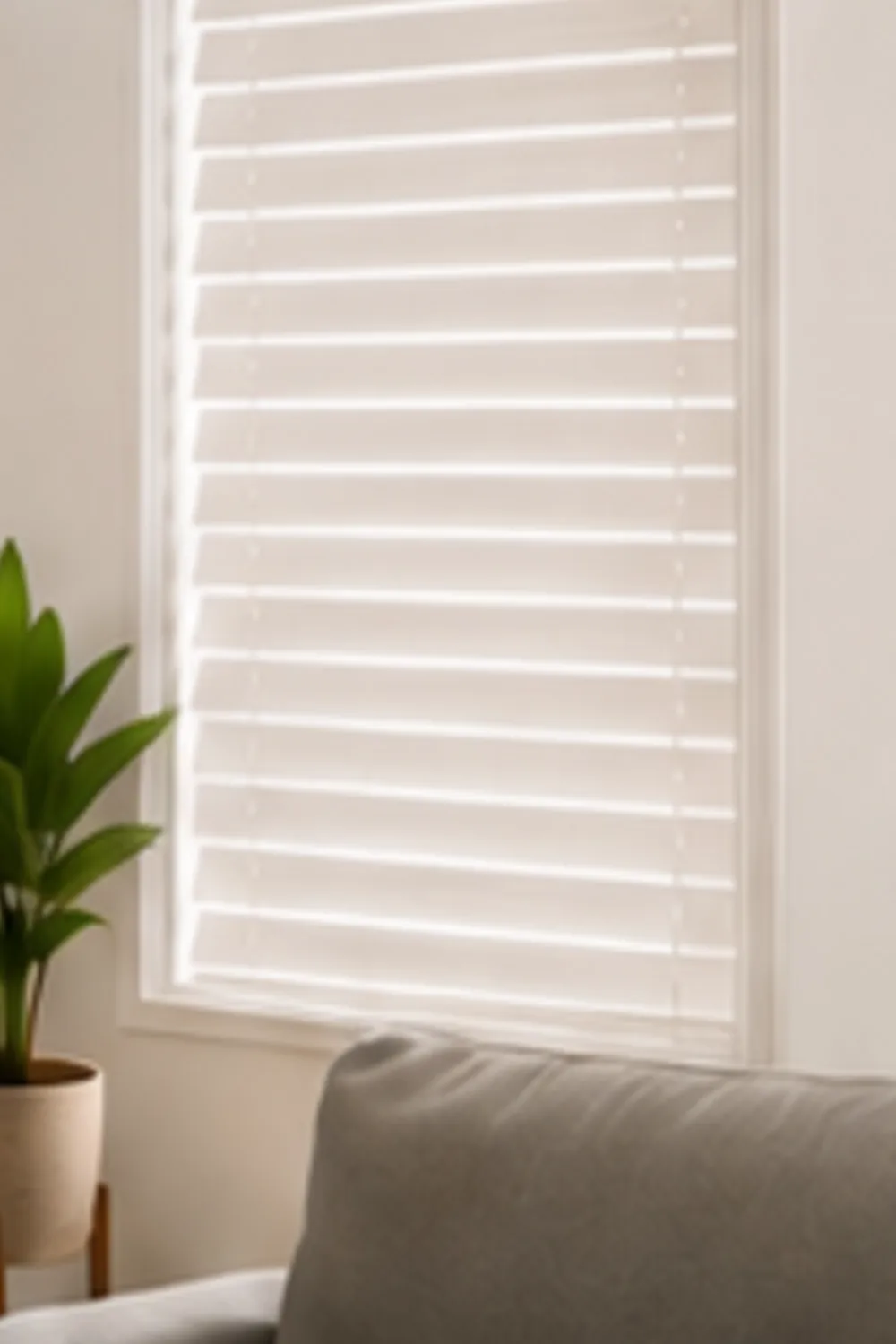 Motorized shades lowered on a large window