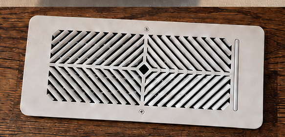 Smart air vent installed in a hardwood floor